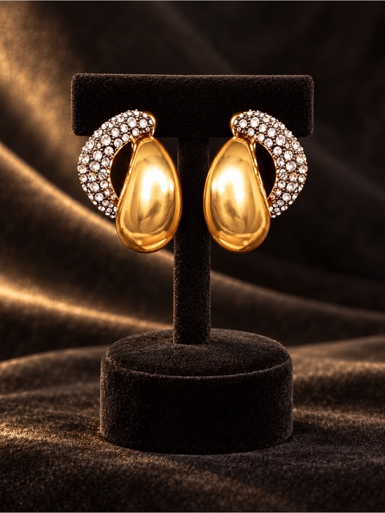 Anthropologie Jewelry - Gold Crystal Statement Hoop Earrings